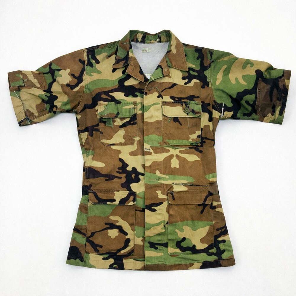 1996 US Military Woodland Camo BDU Jacket Medium X-Long USGI Combat Coat